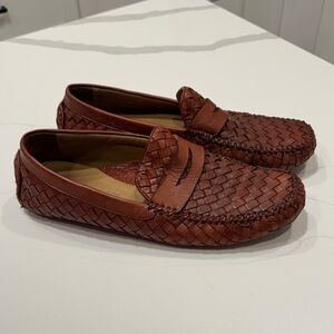 Robert Zur Chestnut Woven Leather Loafers